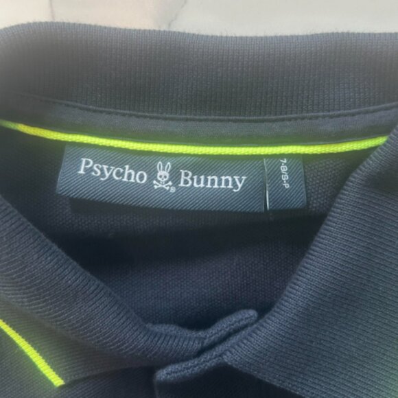 Boys Psycho Bunny Polo Shirt – Size 7–8 (SP) – Navy with Neon Logo - Picture 4 of 4